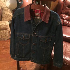 Men's Marlboro Denim Jacket W/Leather Collar Sz M